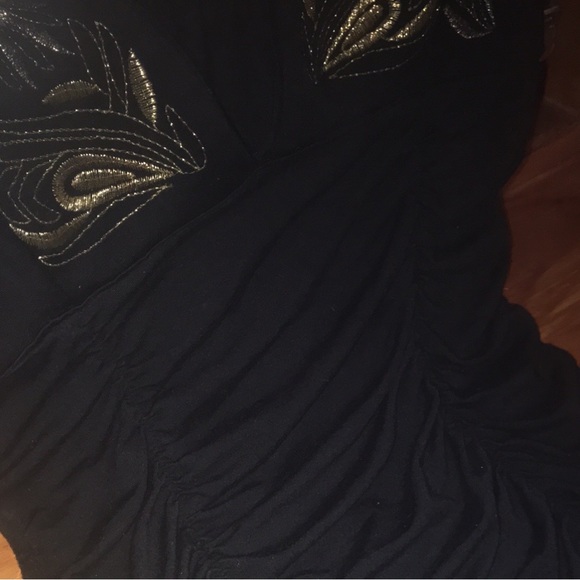 EUC VINTAGE Art Deco Inspired Embroidered Plunging V Neck Tank Top with ruching - Picture 5 of 15